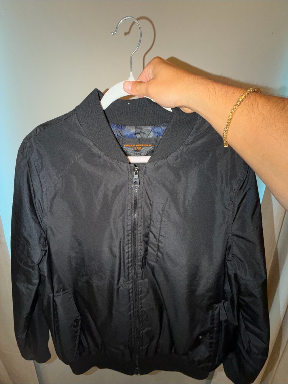 Urban Republic Black Men's Bomber Jacket with Zip Front